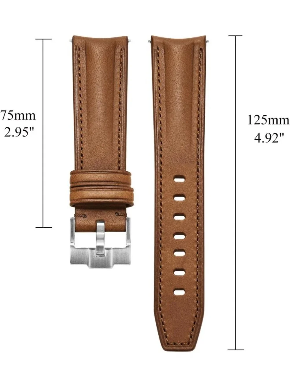 Full Grain Vegetable Tanned Leather Watch Band - 20mm Curved Strap for Men